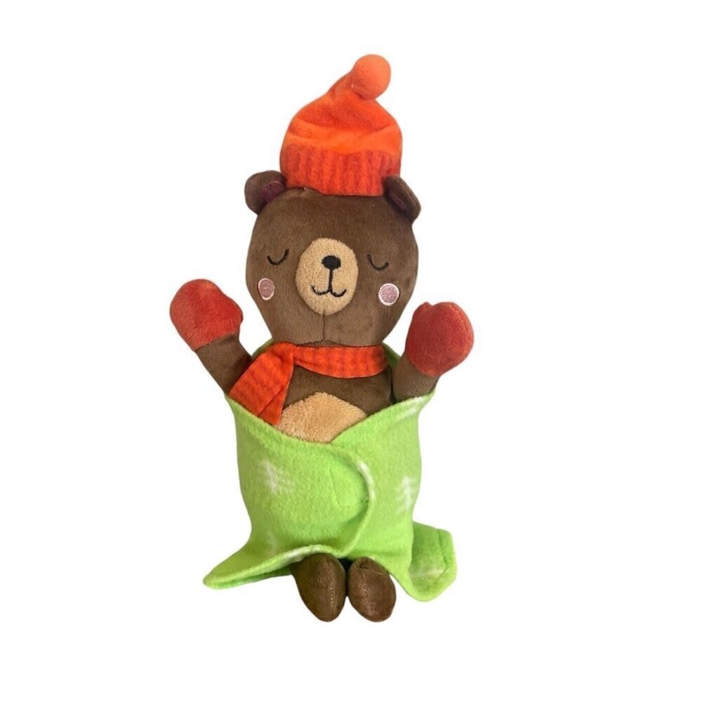 Target Fireside Pals Stuffed Plush Bear Green Blanket Swaddle 10 Inch